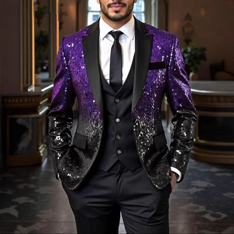 2025 Cross-Border New Men's Gradient Sequin Suit Jacket Nightclub Bar Host Emcee Photo Studio Suit