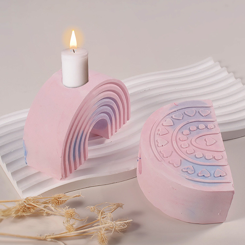 428C resina epoxi vela molde alto espejo curvado raya arco iris candelabro de silicona al por mayor