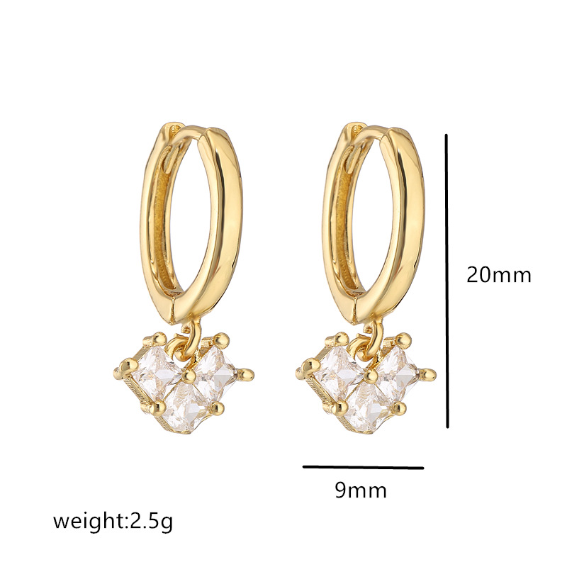 fashion copper 18K Gold Plated Micro Inlaid Square Zircon Heart Shape pendant Earrings