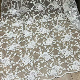 漂白绣花面料 网布绳绣平绣新花型多色可选婚纱礼服 刺绣蕾丝面料