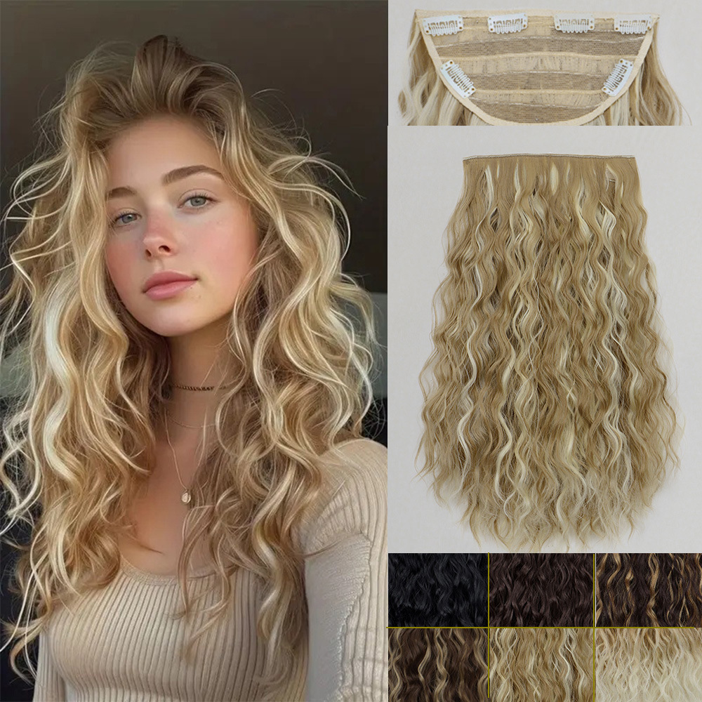Comercio exterior europeo y americano, hoja de cabello ondulado de agua, en forma de U, 6 tarjetas, cabello con tarjeta, fibra química de alta temperatura, hoja de peluca de seda de maíz sin costuras en stock