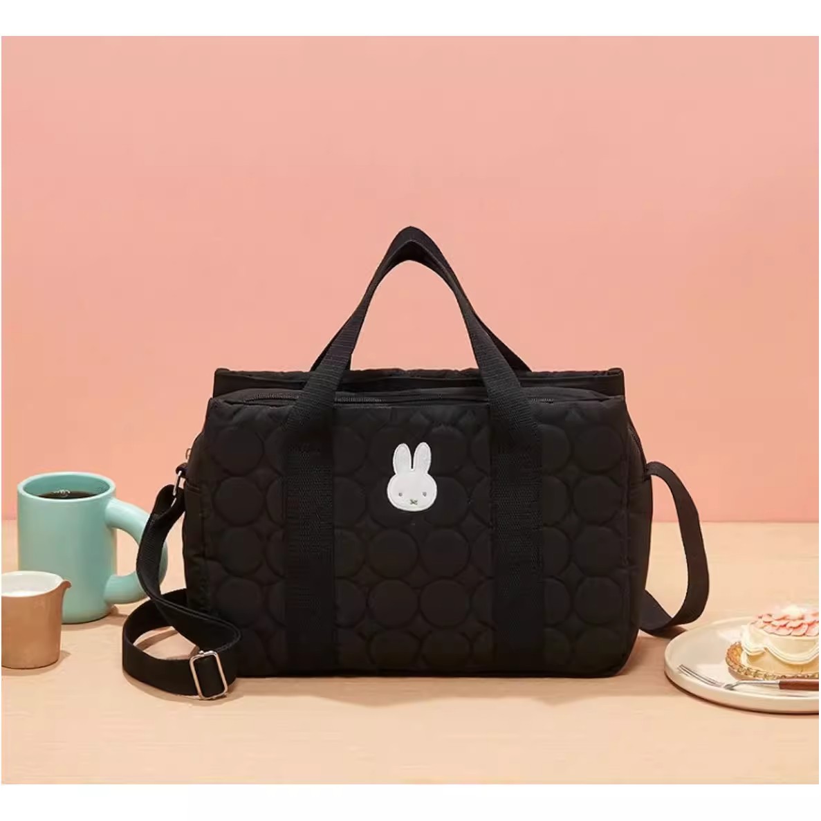 日本米菲斜挎包可爱兔头绣线手提托特包大容量多用途单肩包