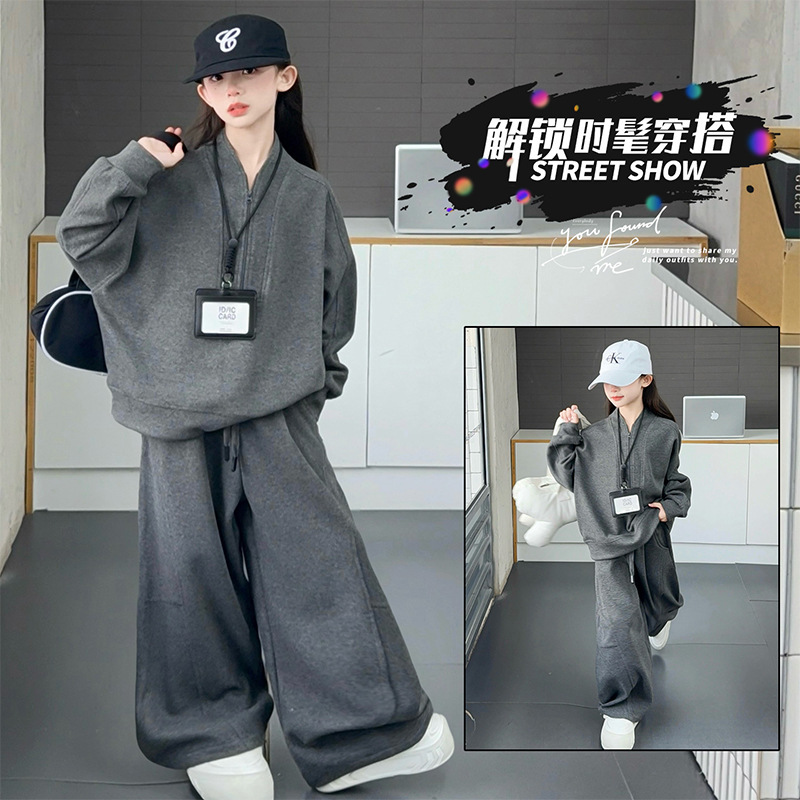 女童秋季套装2025新款中大童时尚休闲运动服女孩卫衣卫裤两件套潮|undefined