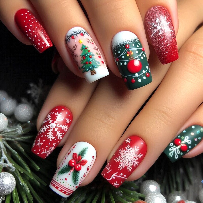 Best-Selling Christmas-Themed Nail Art in Europe and America, Snowflake Christmas Tree Nail Stickers, 24-Piece Set of Finished Nail Patches Best-Selling Christmas-Themed Nail Art in Europe and America, Snowflake Christmas Tree Nail Stickers, 24-Piece Set of Finished Nail Patches