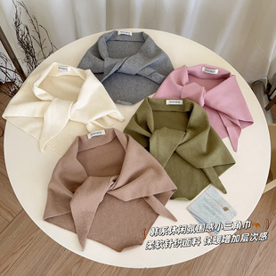 Solid Color Knitted Triangle Towel Autumn and Winter Windproof Warm Neck Protection Scarf Soft Skin-friendly All-match Decorative Scarf
