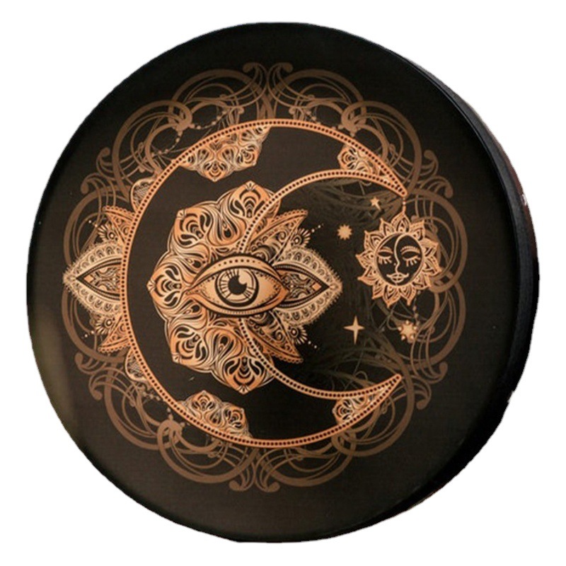 Instrumento de percusión de tambor de ojo de luna dorado para decoración de festivales transfronterizos de nuevos productos de 2024, artesanía hecha a mano, arte de percusión.