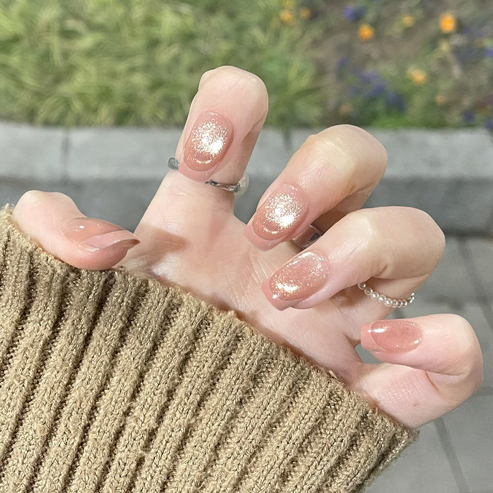 Piezas de Arte de Uñas Francesas con Diseño de Cielo Estrellado Dulce, Elegantes Pegatinas de Uñas con Efecto Ojo de Gato Blanqueadoras, 10 Piezas, Uñas Postizas Hechas a Mano