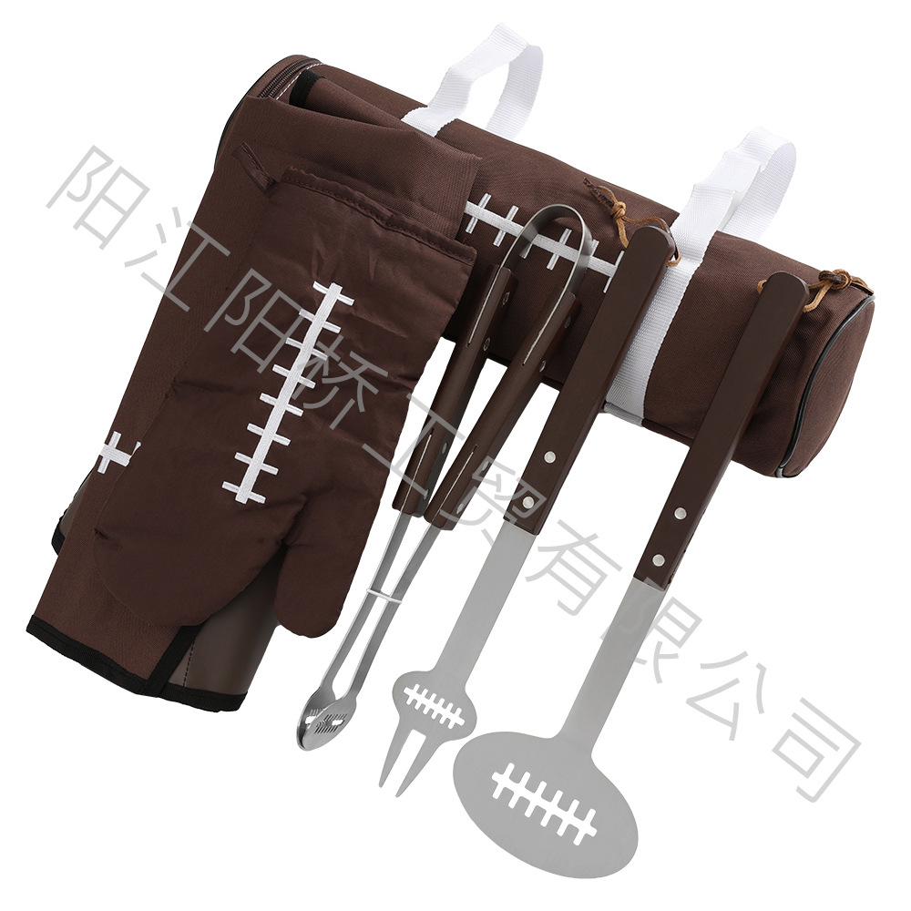 Ventas transfronterizas de rugby de acero inoxidable conjunto de parrilla de madera mango al aire libre herramientas de barbacoa bolsa de tela conjunto de combinación