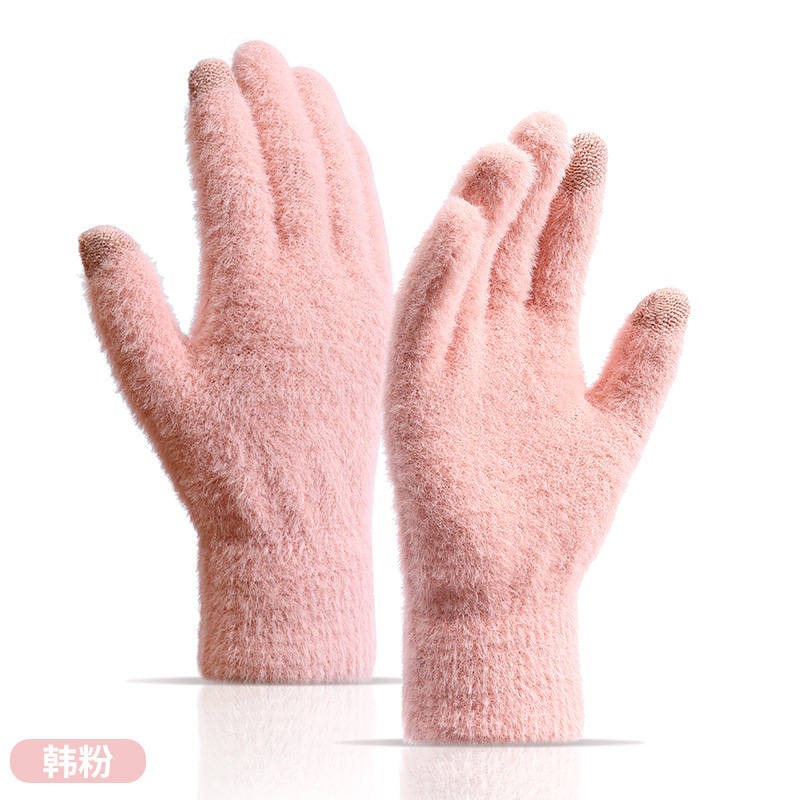Nuevos guantes de visón de imitación simple de los hombres y las mujeres al por mayor Otoño e Invierno guantes de pantalla táctil caliente a prueba de frío