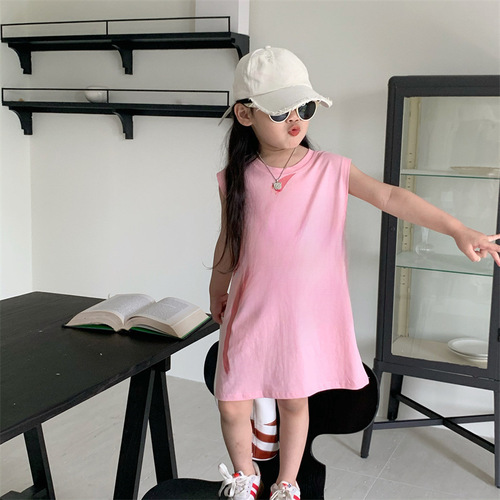 Summer Girls Dress Baby Trendy Children Personality Streetwear Korean Style Letter Pink Princess Backless Dress