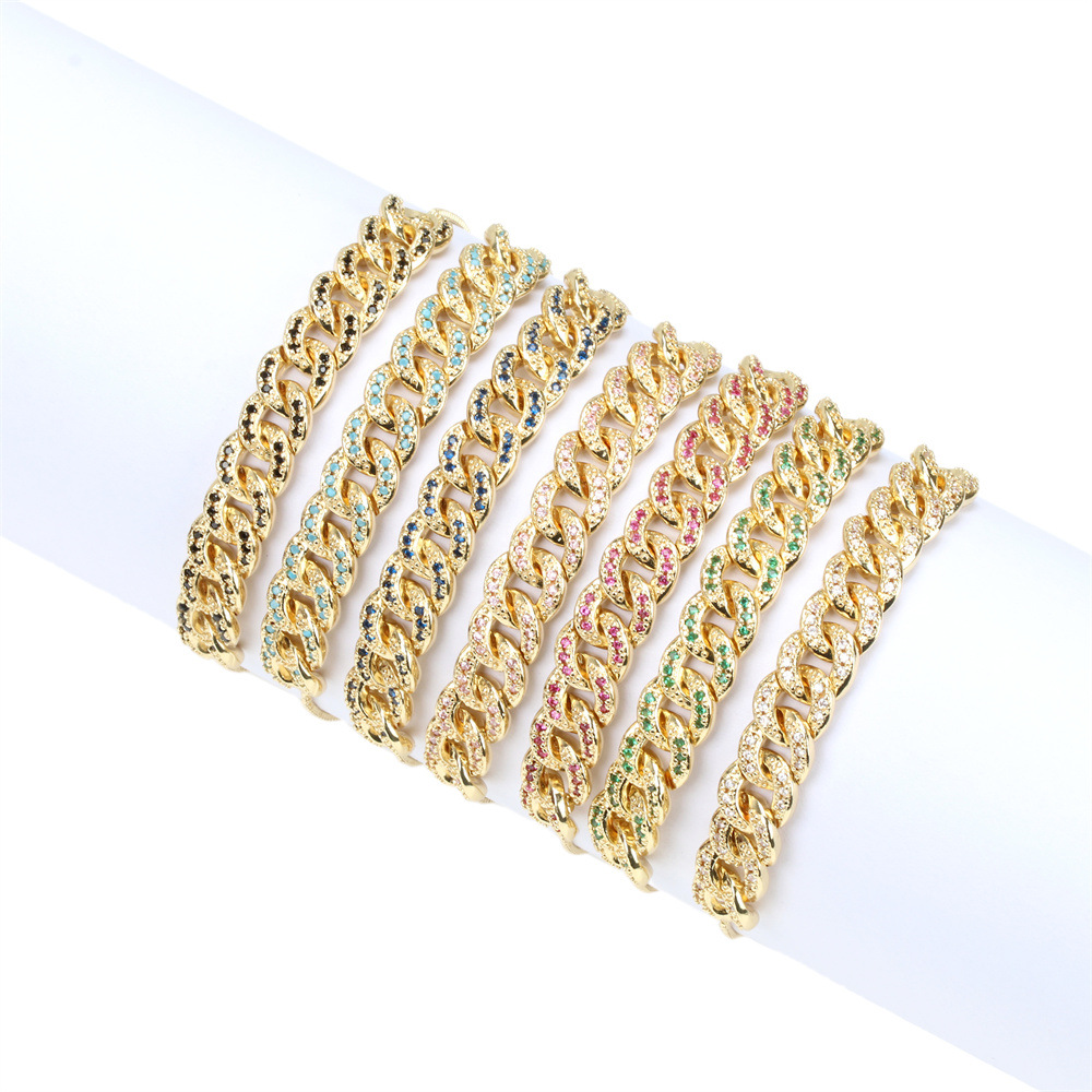 Fashion Cuban bracelet inlaid micro-color zirconium personality copper bracelet