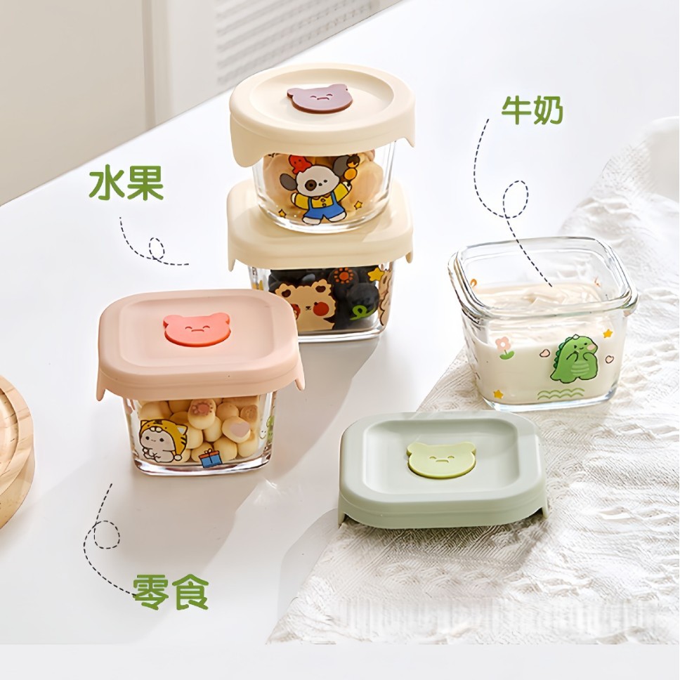 Baby Food Bowl Glass Bowl with Lid High Borosilicate Steamable and Heatable Food Box Glass Crisper Wholesale