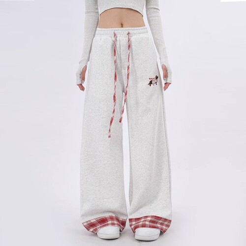 American retro rolled sports pants for women's autumn and winter 2025 new style design loose straight wide-leg casual pants