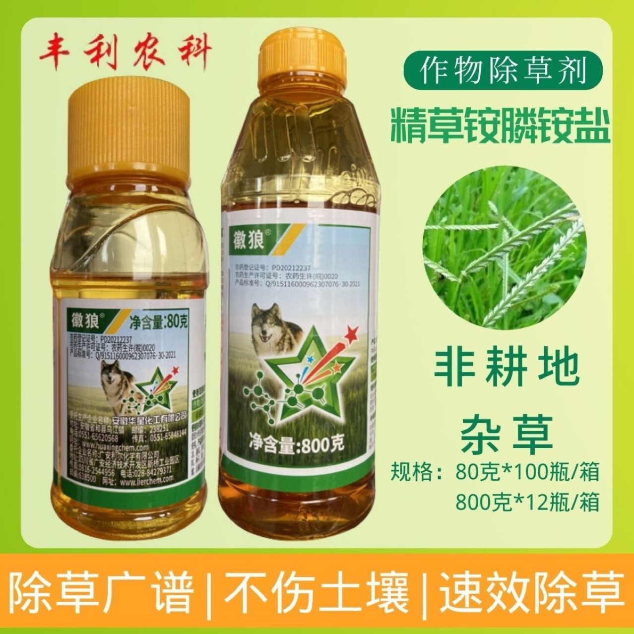 徽狼15%精草铵膦果园荒地田埂牛筋草小飞蓬杂草除草剂安徽华星