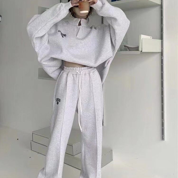 Completo due pezzi casual sportivo da donna petite, ideale per giovani studentesse, maglione da corsa, autunno/inverno, novità._voghion.com