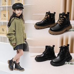 女童馬丁靴2024秋冬季新款加絨皮靴中大童真皮男童短靴兒童鞋靴子