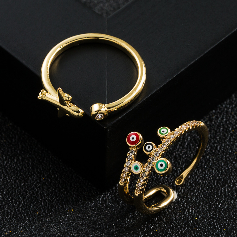 fashion simple copper gold-plated oil drop cross open ring