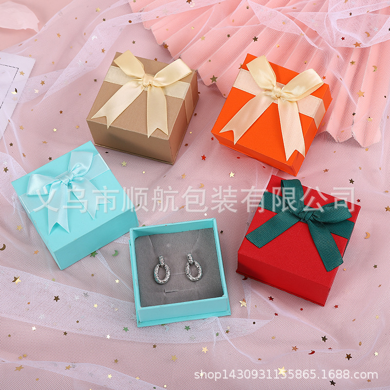 蝴蝶结饰品盒天地盖礼品包装盒戒指耳钉项链吊坠盒珠宝首饰盒新款