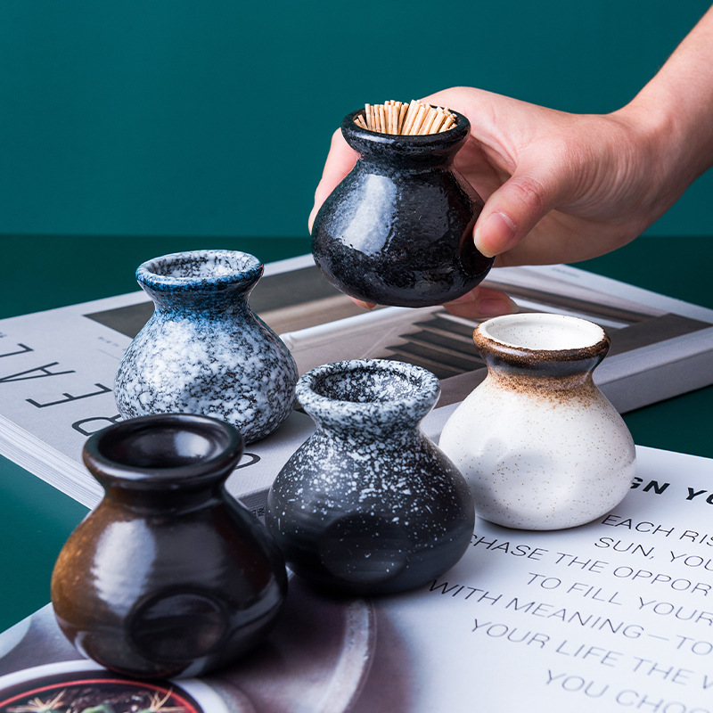 Ceramic toothpick holder Japanese-style home living room toothpick jar toothpick floss storage box jar high-end hotel special restaurant