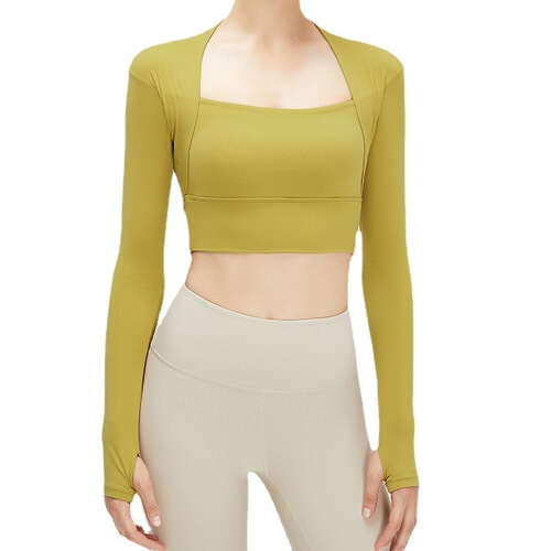 Fall New Nude-Effect Shawl-Like Fake-2-Piece Yoga Wear for Women: Long-Sleeve, Cropped Style—Quick-Dry Running & Fitness Apparel