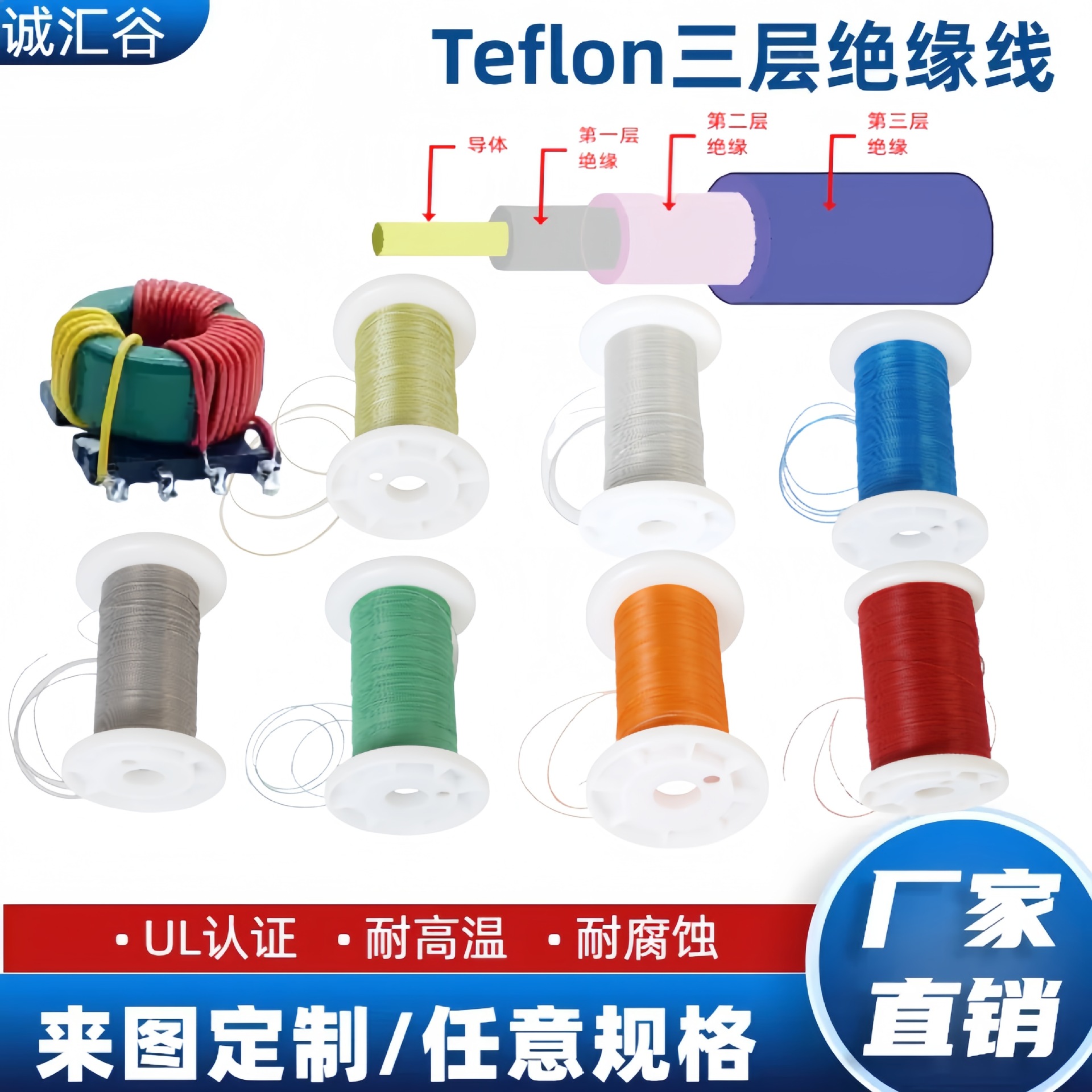 H级180FEP铁氟龙三层绝缘线TIW线电感变压器电源适配器极细高温线