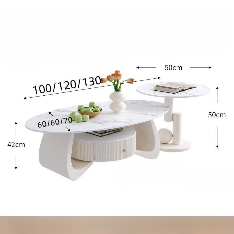 크림 베이스 1개 + 스노우 마운틴 화이트 테이블 상판, [조합] 130*70*42+사이드 테이블