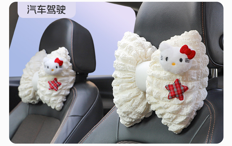Car Headrest Neck Pillow for Girls, Cute Car Cushion, Interior Accessories, Car Seat Lumbar Support, Shoulder Protector, Tissue Box