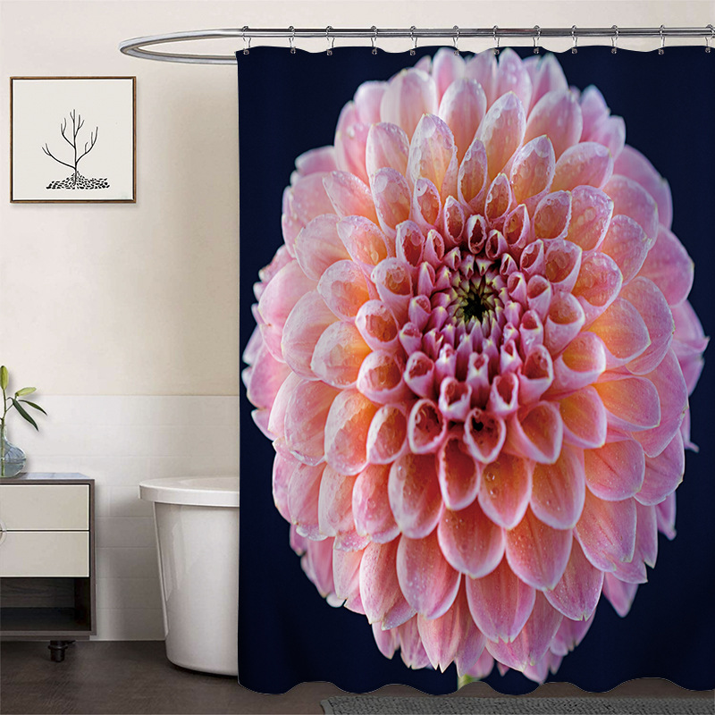 Cortina de ducha de poliéster impresa con hebilla de cortina de ducha de plástico baño cuarto de baño cortina de partición impermeable a prueba de moho