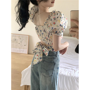 Sweet Floral Short-Sleeve Shirt for Women, Summer New Slim-Fit Chic Top, Beautiful Blouse