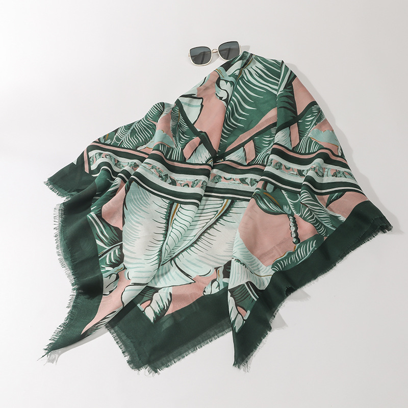 Flor de la planta de la vendimia fresca de impresión 135cm de algodón y lino sensación toalla cuadrada de viaje protector solar Toalla de playa chal exterior