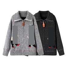 现货2025秋季新款明星同款宽松休闲卡通提花拉链翻领加厚针织开衫