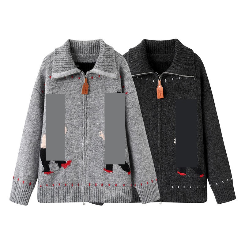 现货2025秋季新款明星同款宽松休闲卡通提花拉链翻领加厚针织开衫