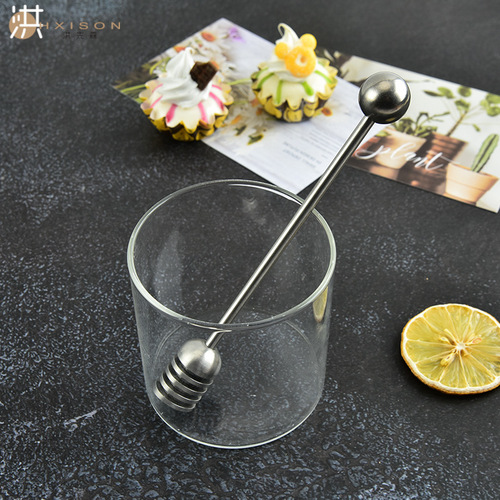 Cross-border 304 stainless steel honey spoon honey stirrer straight handle with round bead honey stirring stick jam stirring