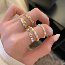 复古名媛精致珍珠金属戒指 叠戴复古高级感名媛小香风指环ins博主