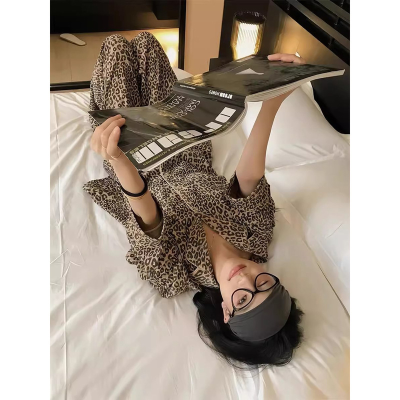 高级感豹纹睡衣女秋冬季长袖加厚保暖套装德绒家居服网红风可外穿|undefined