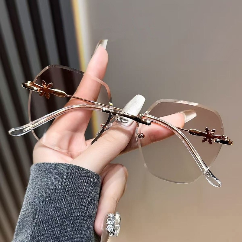 2025年ホットスタイルコレクション女性用老眼鏡、中高年向けの新しい高精細抗青色光ファッショナブルなフレームレス老眼鏡|undefined