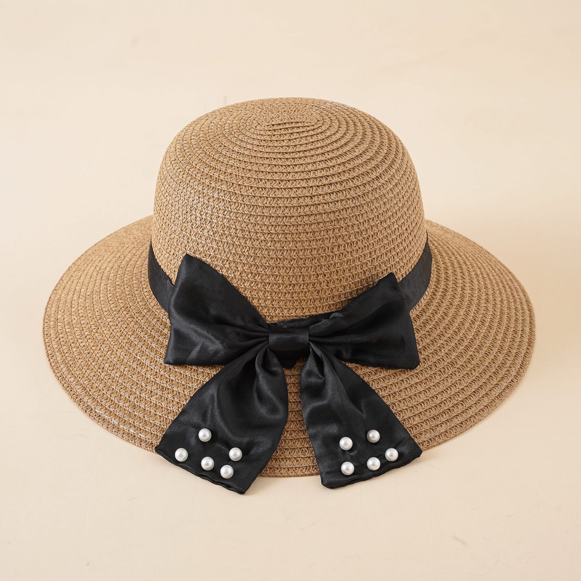 Sombrero de paja femenino verano al aire libre viaje sombrero de sol vacaciones perla arco playa sombrero de sol