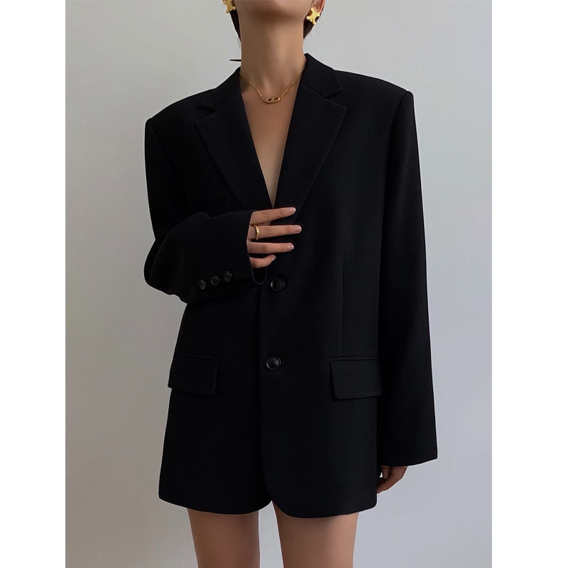 Title 1, Chaqueta Negra Holgada Retro Casual para Mujer ...