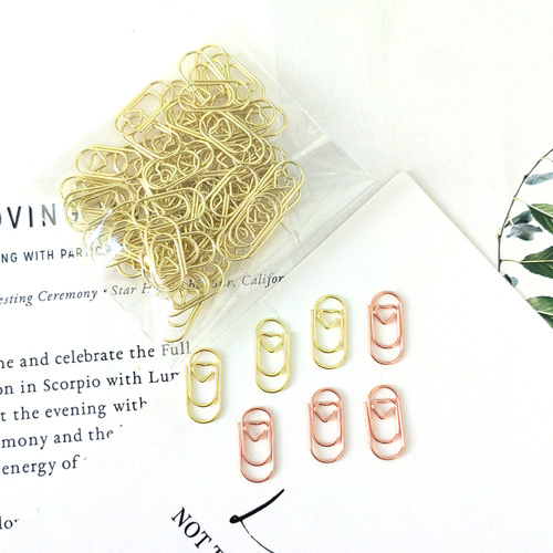 Mini love paper clips wholesale metal paper clips creative color paper clips golden special-shaped paper clips