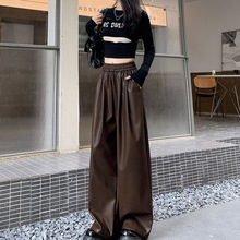 加绒垂感PU皮裤女秋冬韩版网红宽松休闲裤高腰显瘦阔腿拖地长裤子