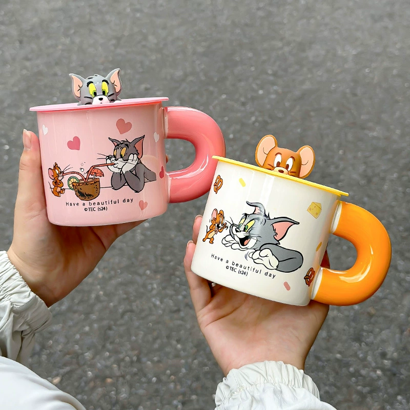 Оригинальная авторизованная кружка «кот и мышь» для пар с крышкой, керамическая кружка высокого класса, кружка для молока и завтрака, подарочная