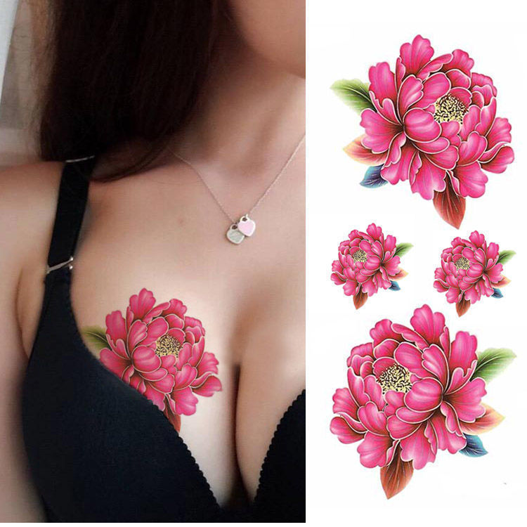 Disposable Tattoo Stickers Waterproof Artificial Female Sexy Flowers Small Fresh Ins Style Non-Permanent Chest Scar Cover Peony
