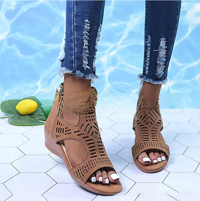 Large Size Wedge Sandals Women's 2022 Summer New European and American Wedge Buckle Roman Sandals Women's Amazon Independent Station