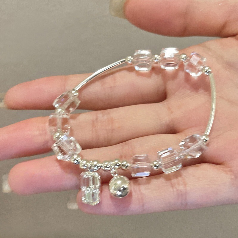 シルバービーズ織りクリスタルパールブレスレットレディースライトラグジュアリーニッチファッションブレスレット秋冬気質多用途ハンドジュエリー|undefined