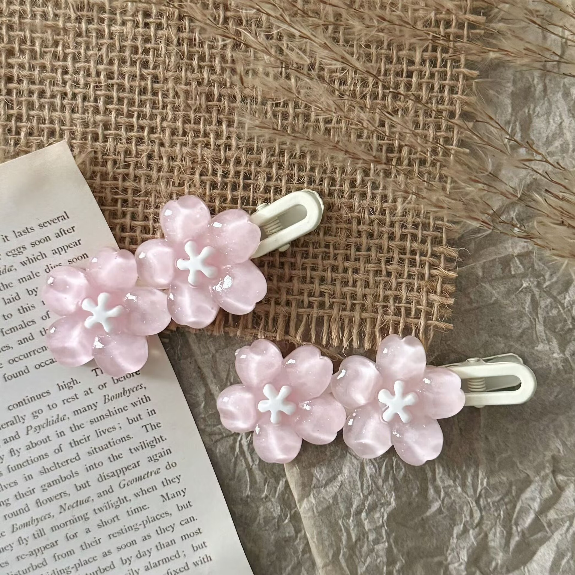 spring new ice transparent pink flower wave barrettes sweet all-matching girly style duckbill clip hairpin hair ornaments clip