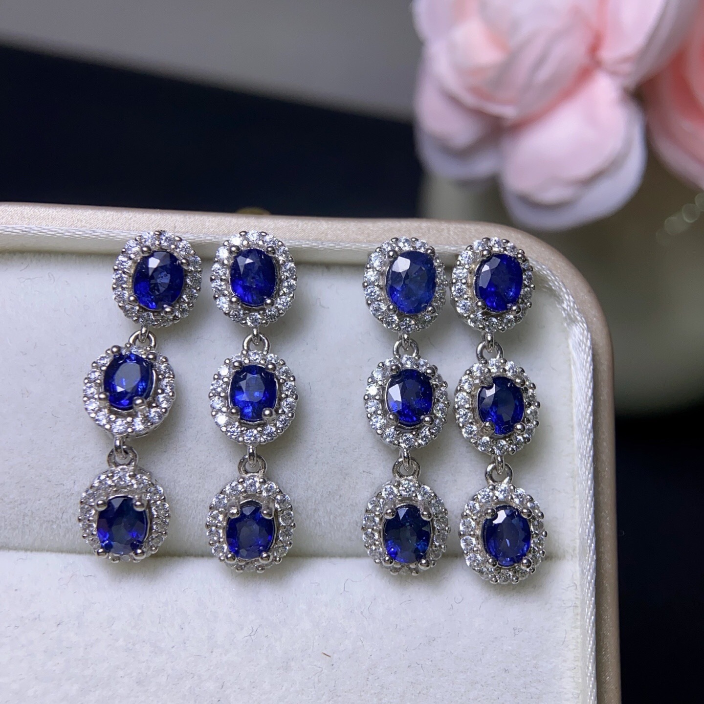 Natural Sri Lankan Old Burnt Sapphire Earrings, S925 Silver, finely crafted setting, main stone size 4*5mm