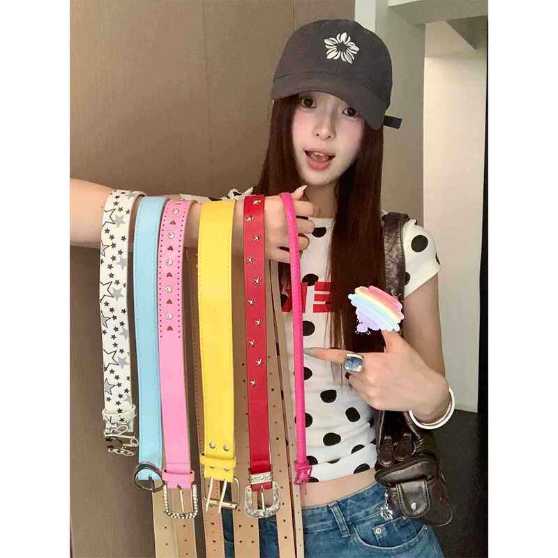 Y2K Millennium Style Colorful Belt for Women Dopamine Design Thin Belt Decoration for Dresses and Jeans Accessories