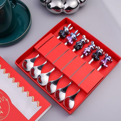 S Cross-border Colorful Plush Figure Utensil Set, Internet Celebrity Fluid Bear Plush Figure Creative Tableware Cute Fruit Fork and Whisk