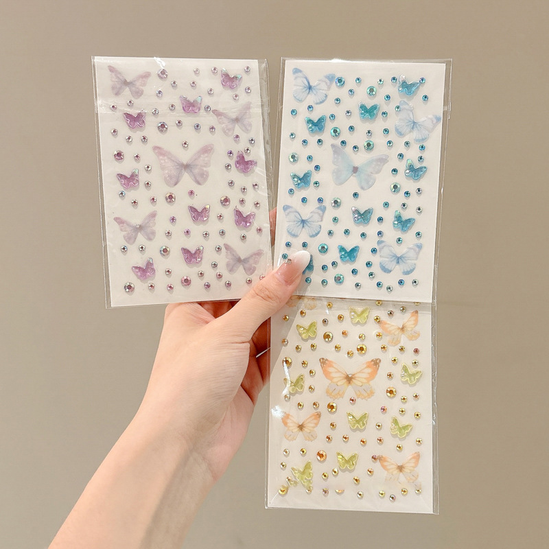 Transfronterizos niños espectáculo estereoscópico mariposa cara pegatinas de diamantes maquillaje de ojos brillante pegatinas faciales joyas faciales pegatinas de perforación