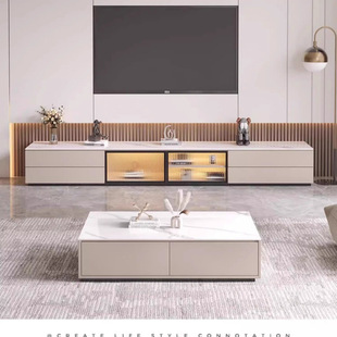 New Tv Cabinet Solid Wood Slate Living Room Home Small Apartment Floor-Standing Storage Cabinet Light Luxury Modern Combination Coffee Table